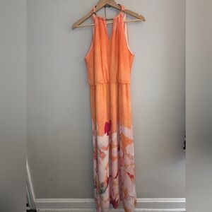 Bisou Bisou Orange Floral Maxi Dress Size 14